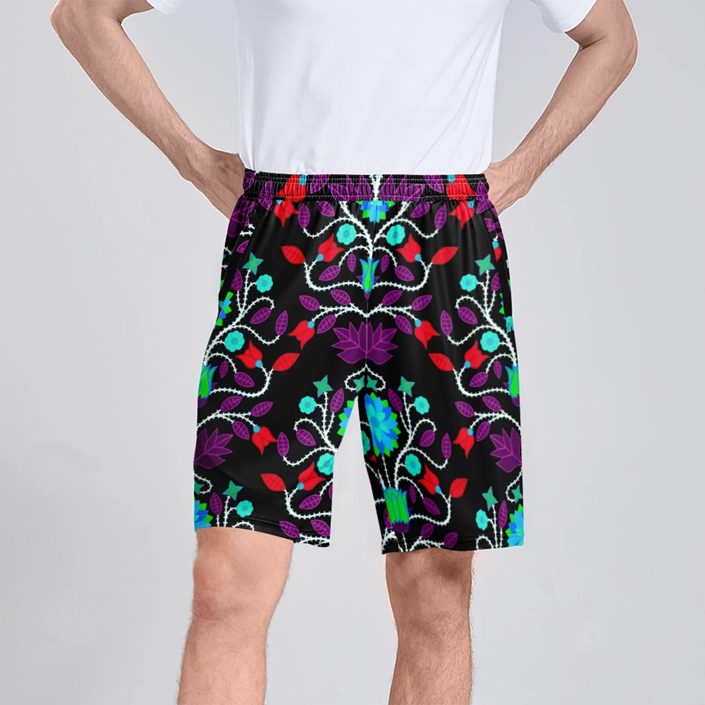 Floral Beadwork Athletic Shorts