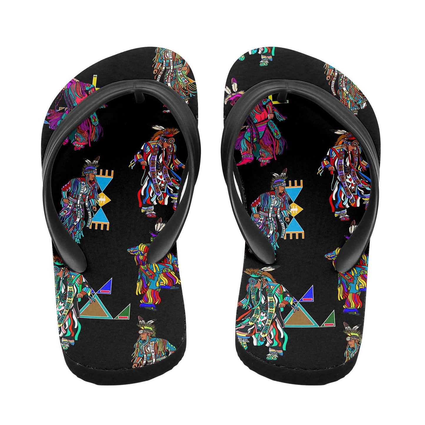Men's Grass Dancers Black Flip Flops