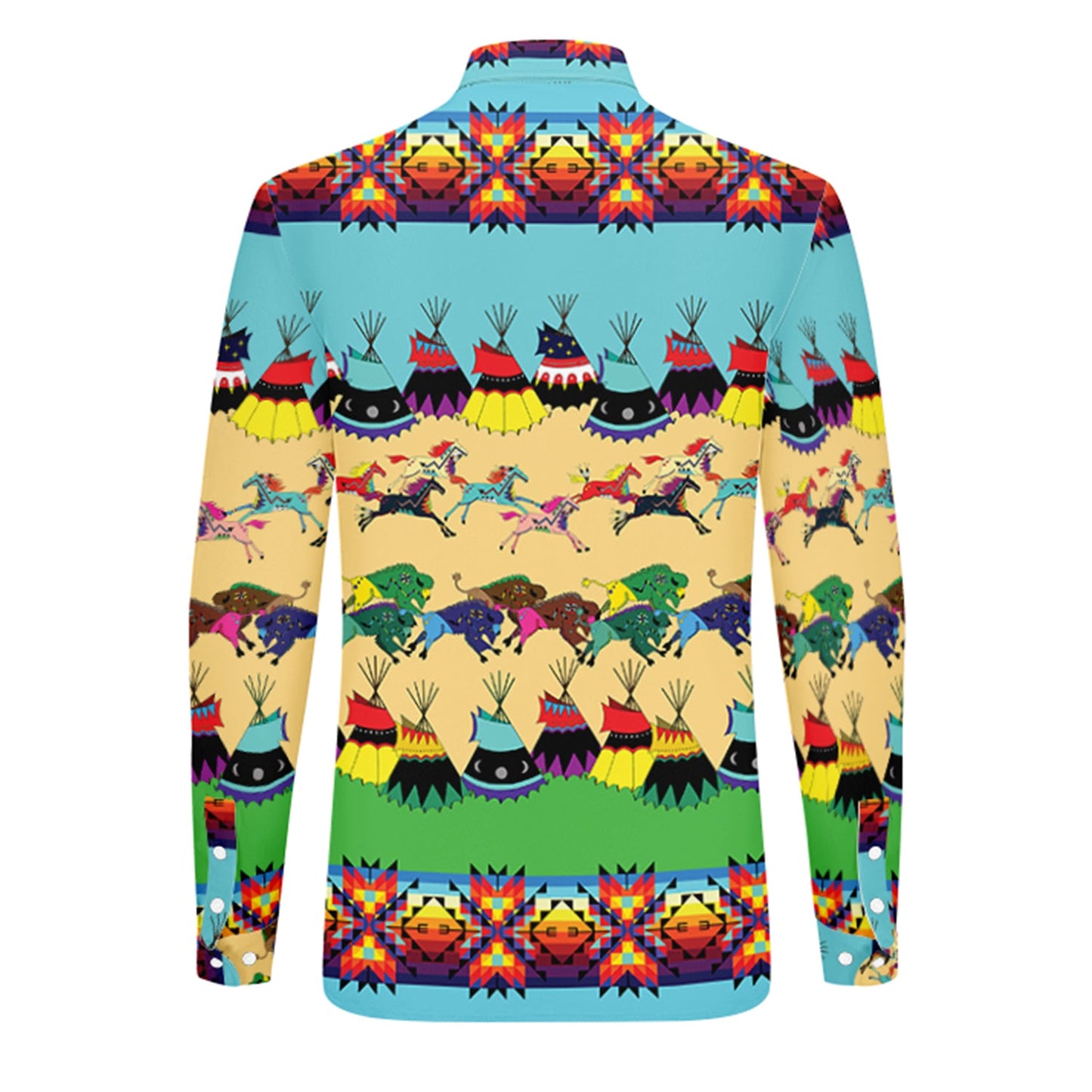 Horses and Buffalo Ledger Turquoise Dress Shirt