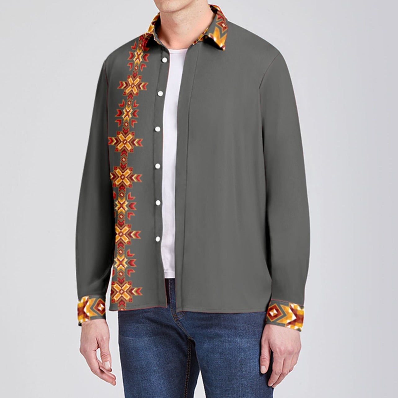 Blanket Strip Ruby Fall Grey Dress Shirt