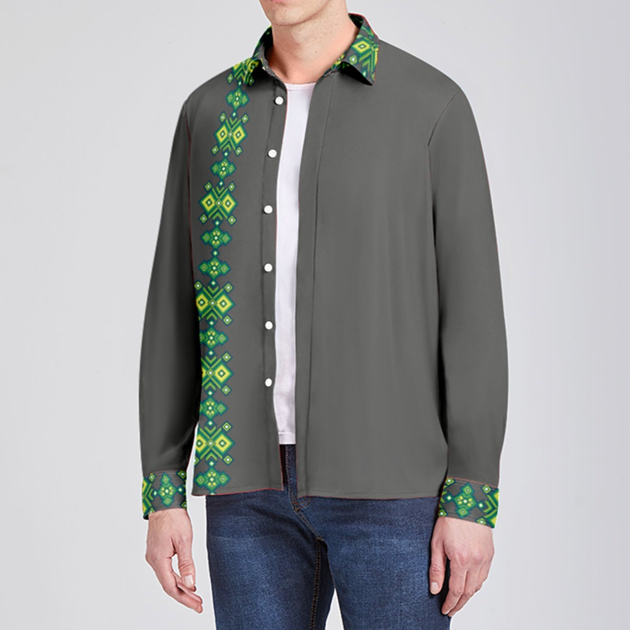 Blanket Strip Aurora Sky Diamonds Grey Dress Shirt