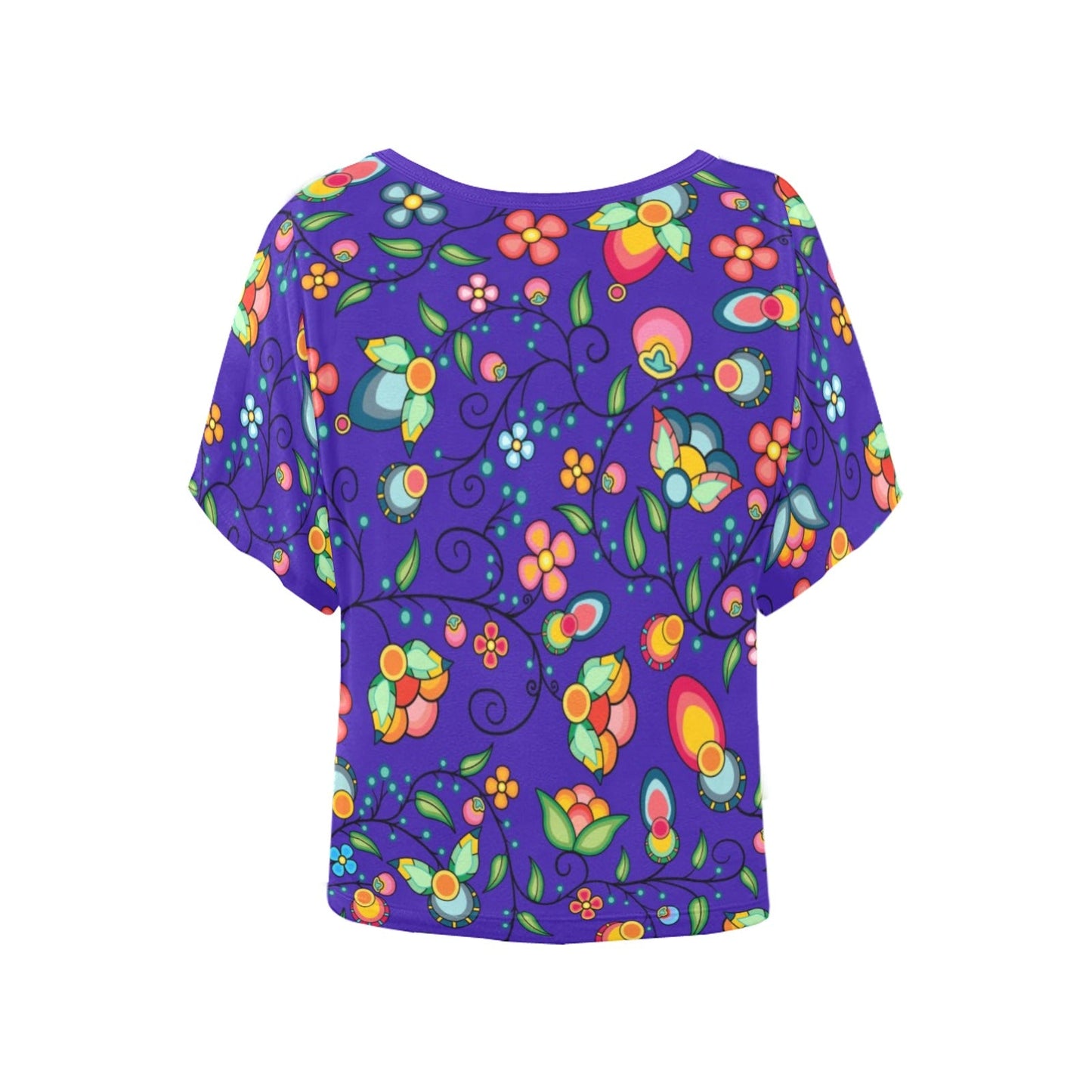 Floral Bounty Blue Women's Batwing-Sleeved Blouse T shirt
