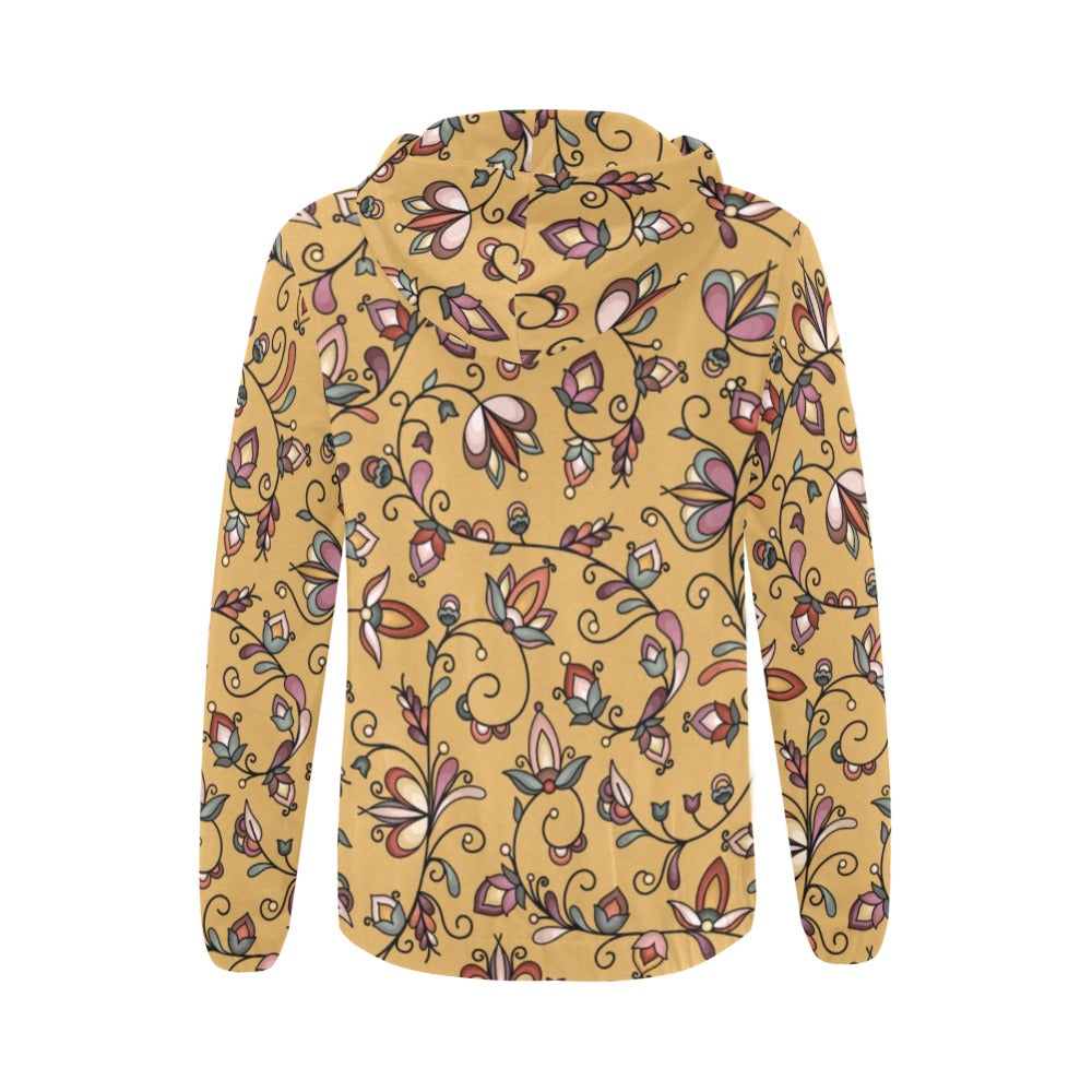 Burnt Sky Petals Gold Full Zip Hoodie for Women