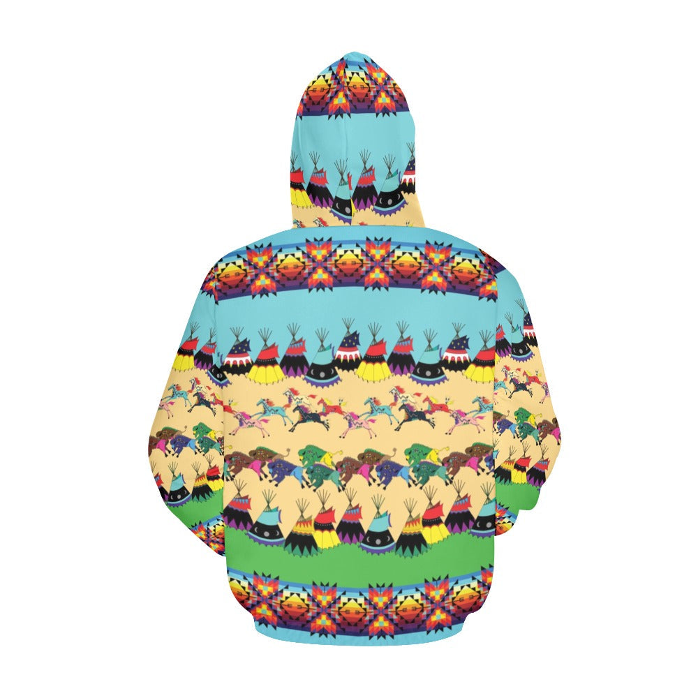 Horses and Buffalo Ledger Turquoise Hoodie for Women