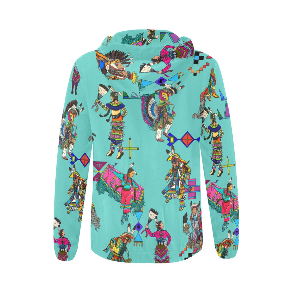 Grand Entry Dancers Eggshell Blue Full Zip Hoodie for Women