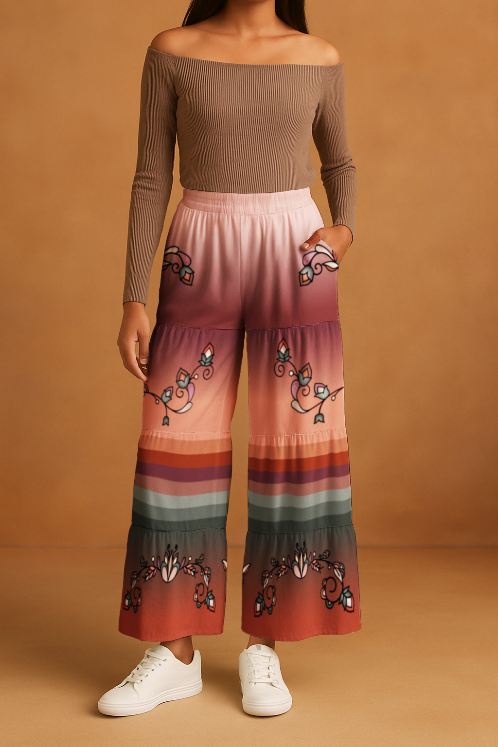 Burnt Sky Petals Three Tier Pants