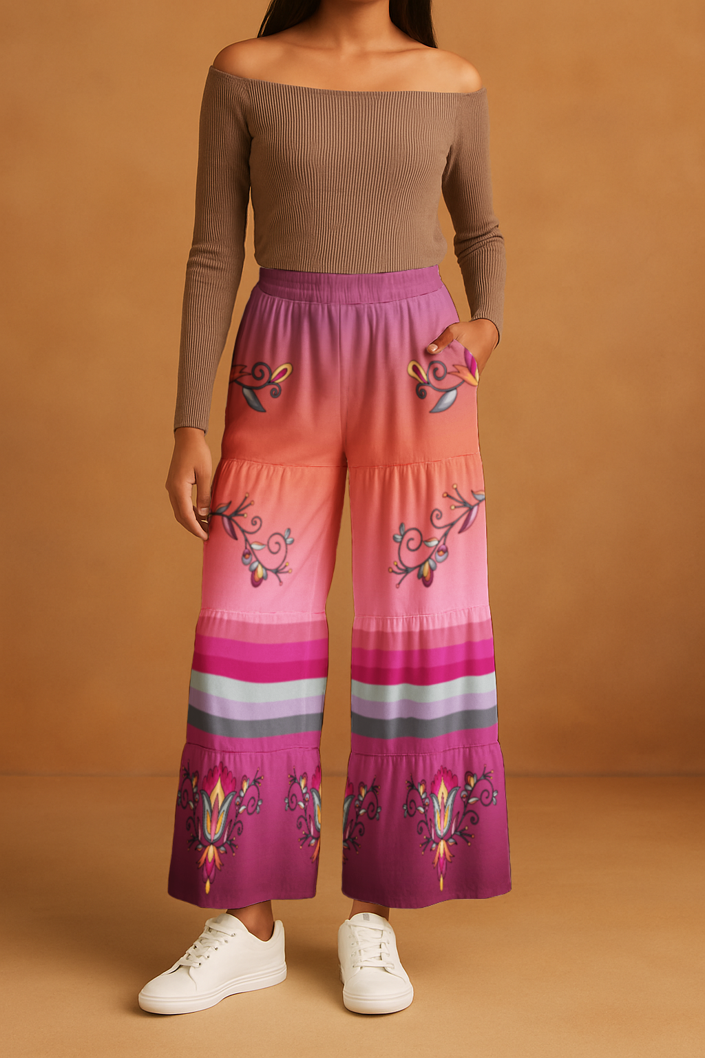 Crimson Drift Petals Three Tier Pants