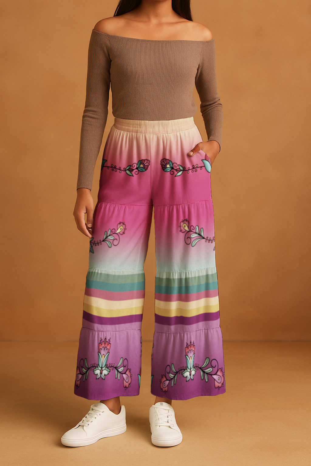 Sunset Berry Bloom Three Tier Pants