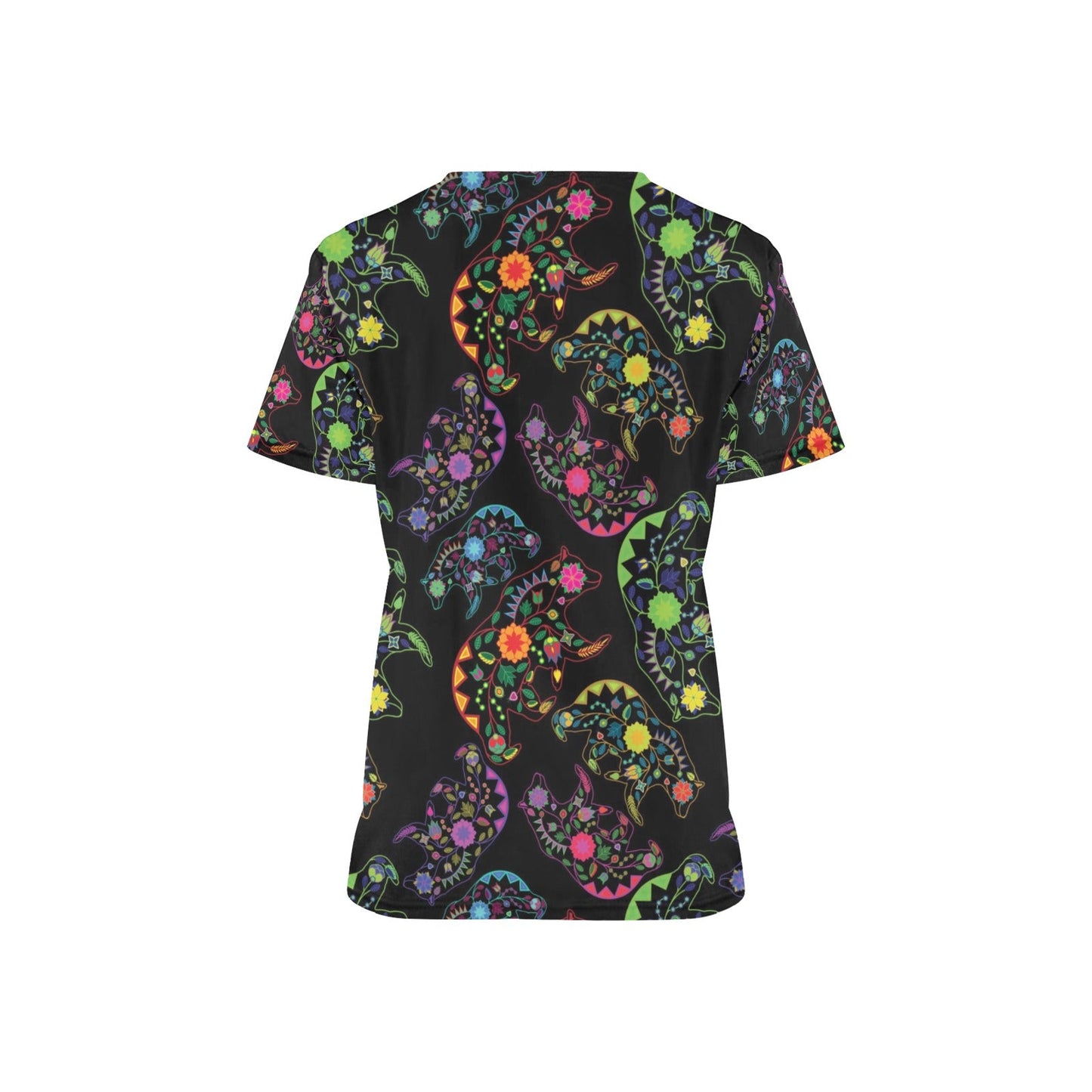Neon Floral Bears Scrub Top