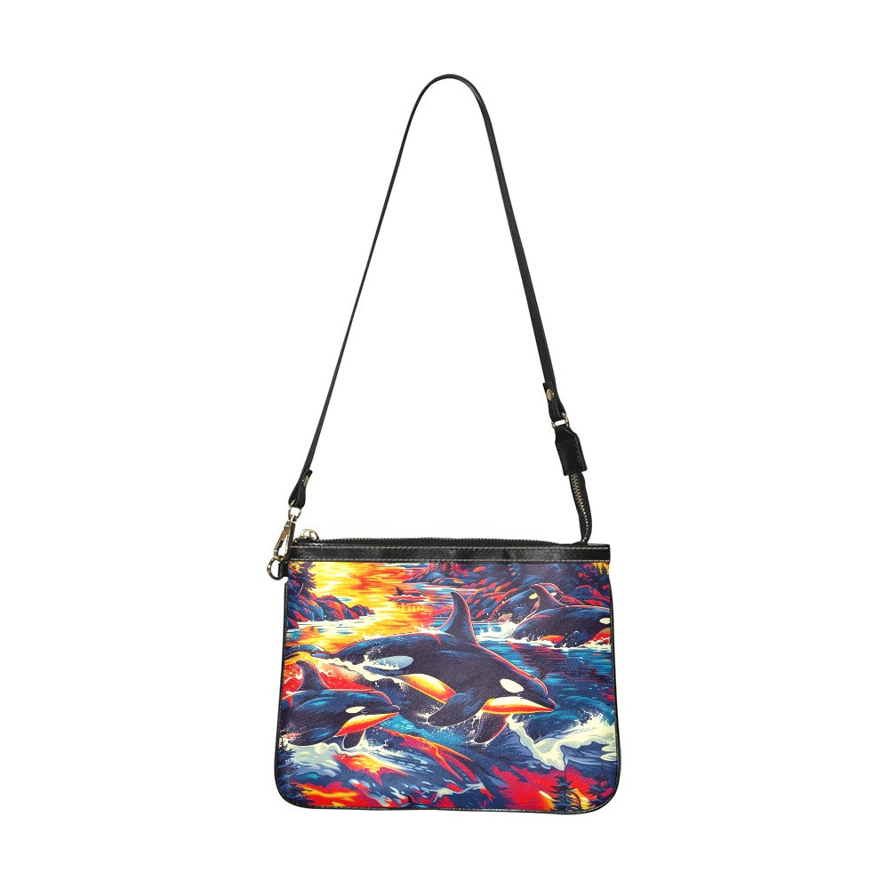 Killer Whales in the Bay Small Shoulder Bag