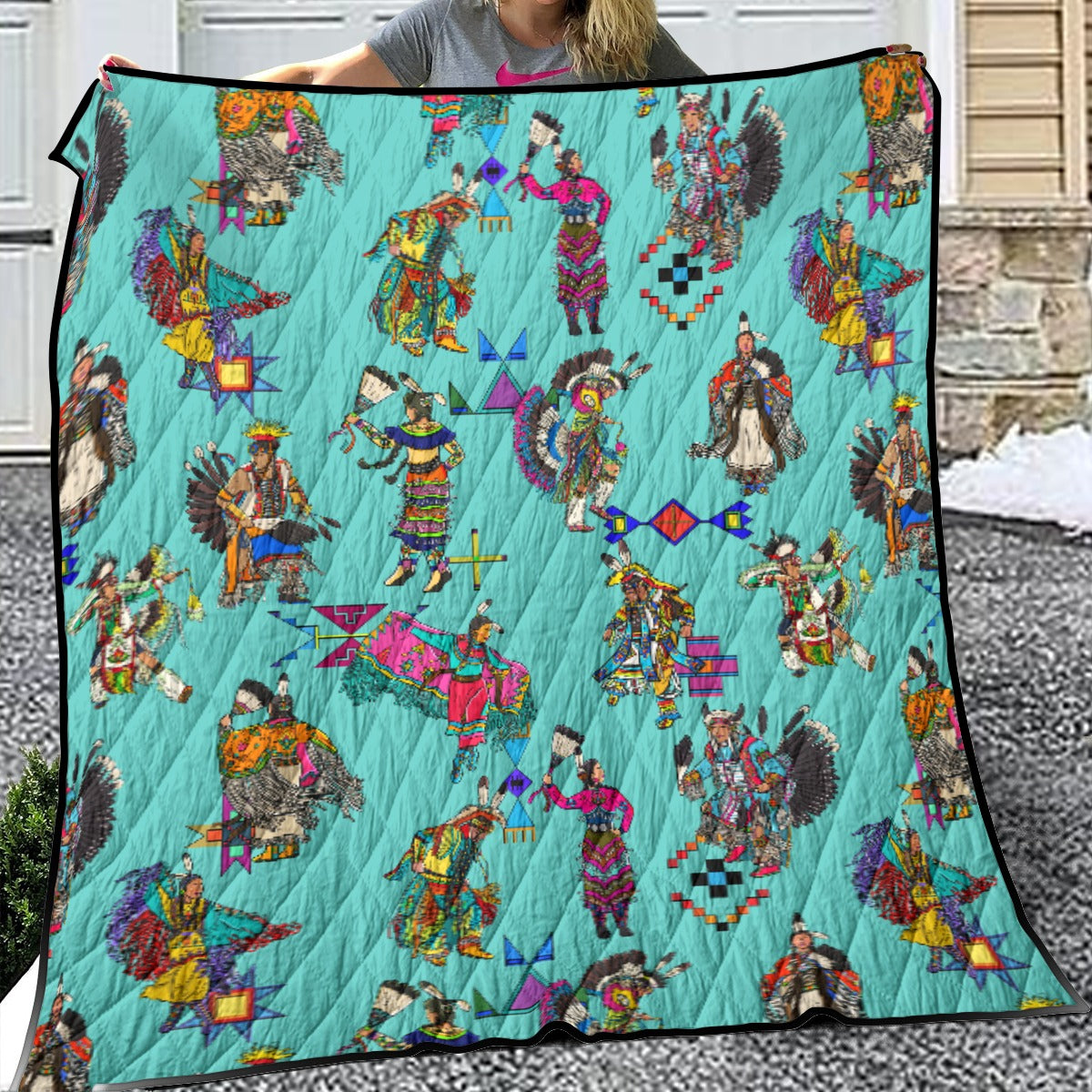 Grand Entry Dancers Eggshell Blue Lightweight Quilt