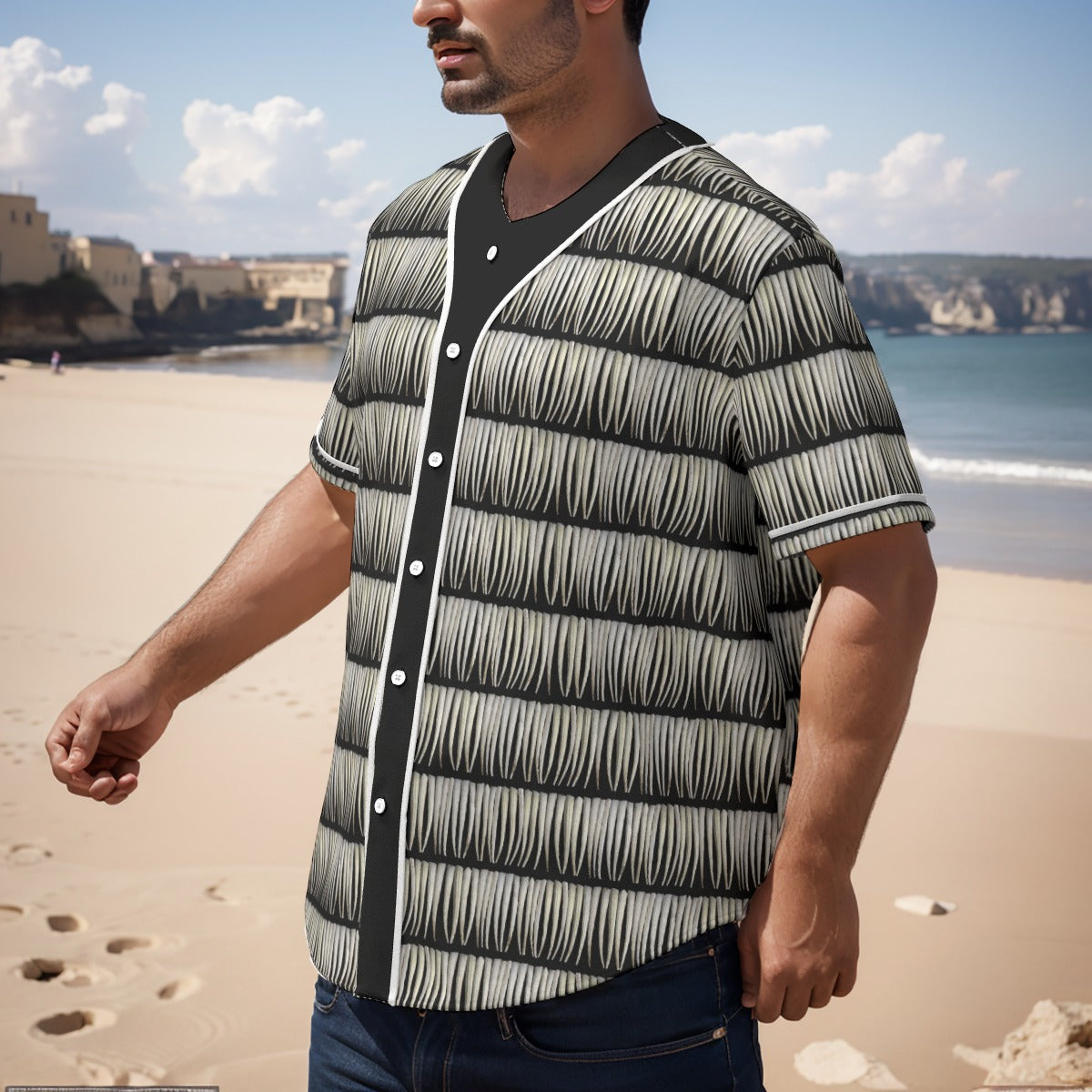 Dentalium on Black Short Sleeve Baseball Jersey