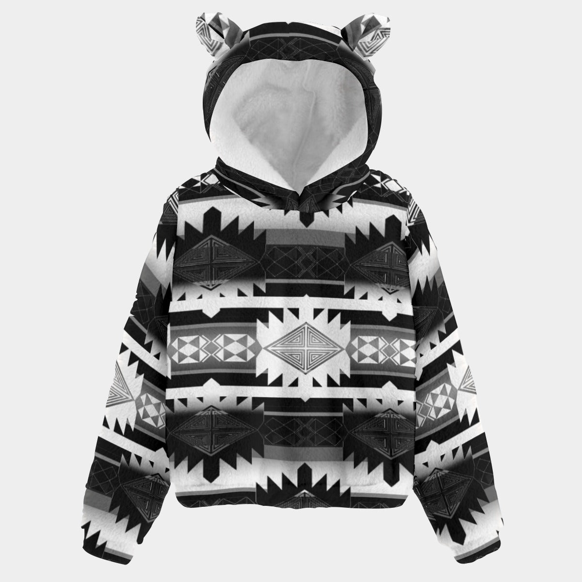 Okotoks Black and White Youth Hoodie With Ears