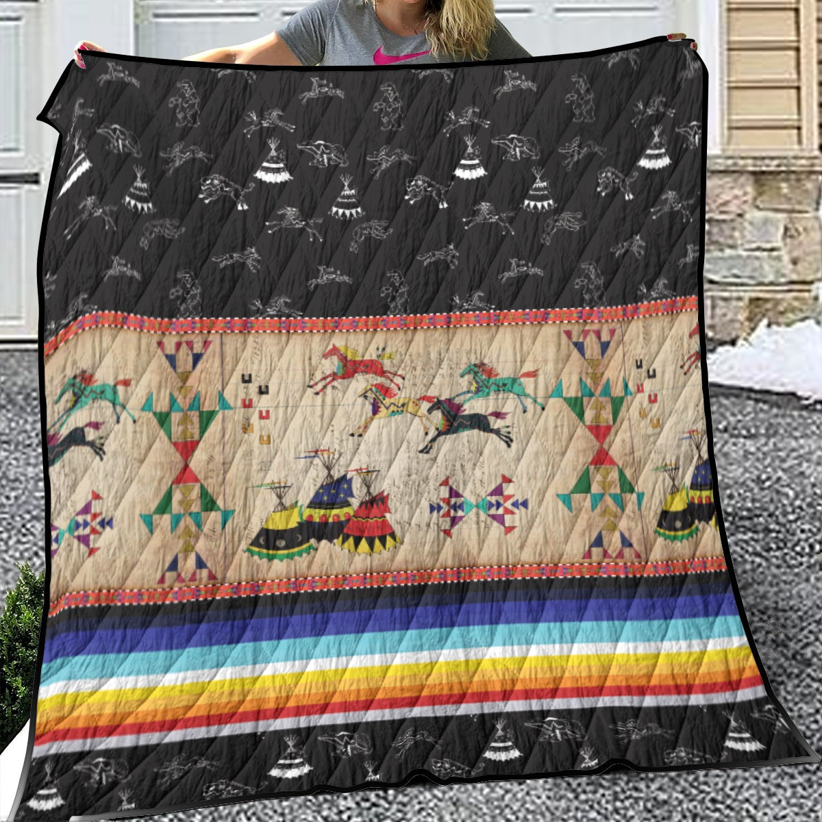 Horses Running Black Sky 2 Lightweight Quilt by 49 Dzine