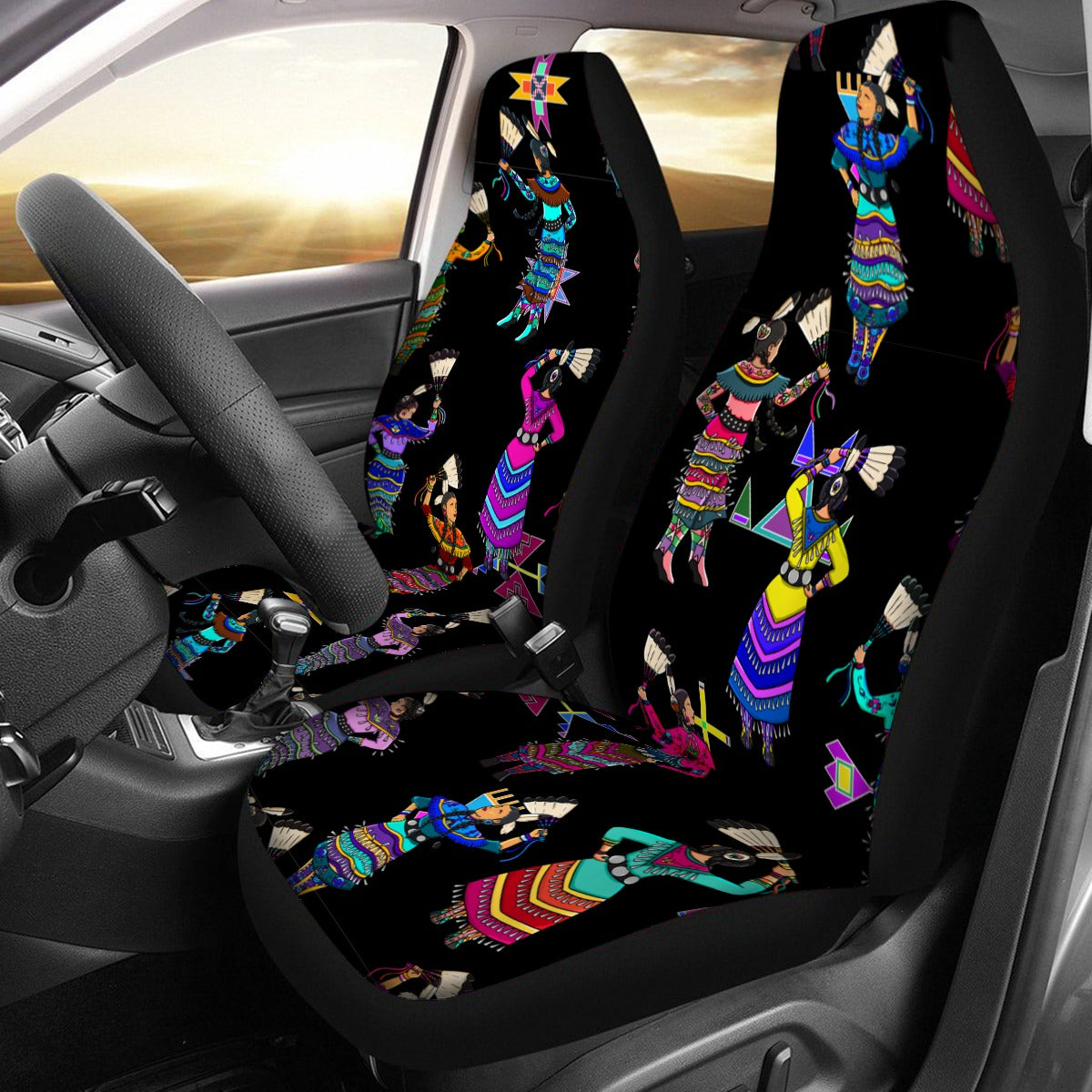 Women's Jingle Dancers Black Universal Car Seat Cover With Thickened Back