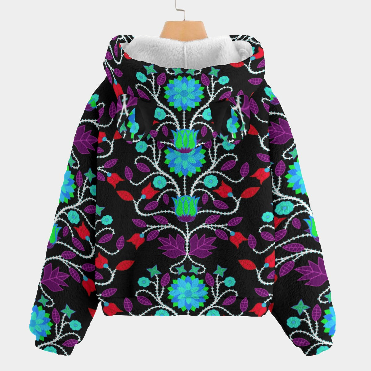 Floral Beadwork Four Clans Winter Youth Hoodie With Ears