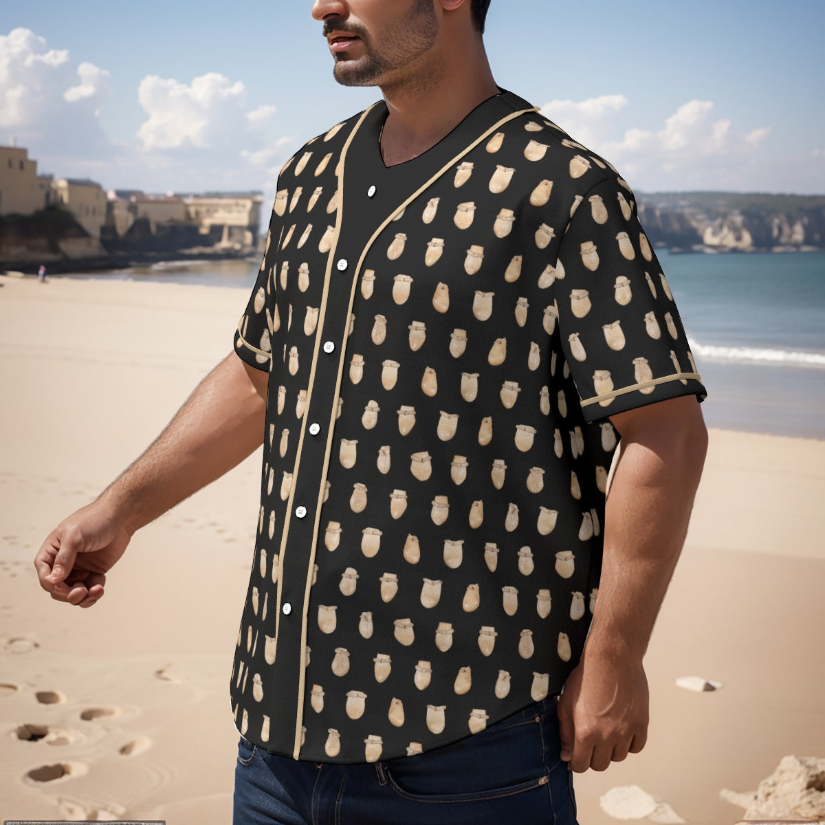 Elk Teeth on Black Short Sleeve Baseball Jersey