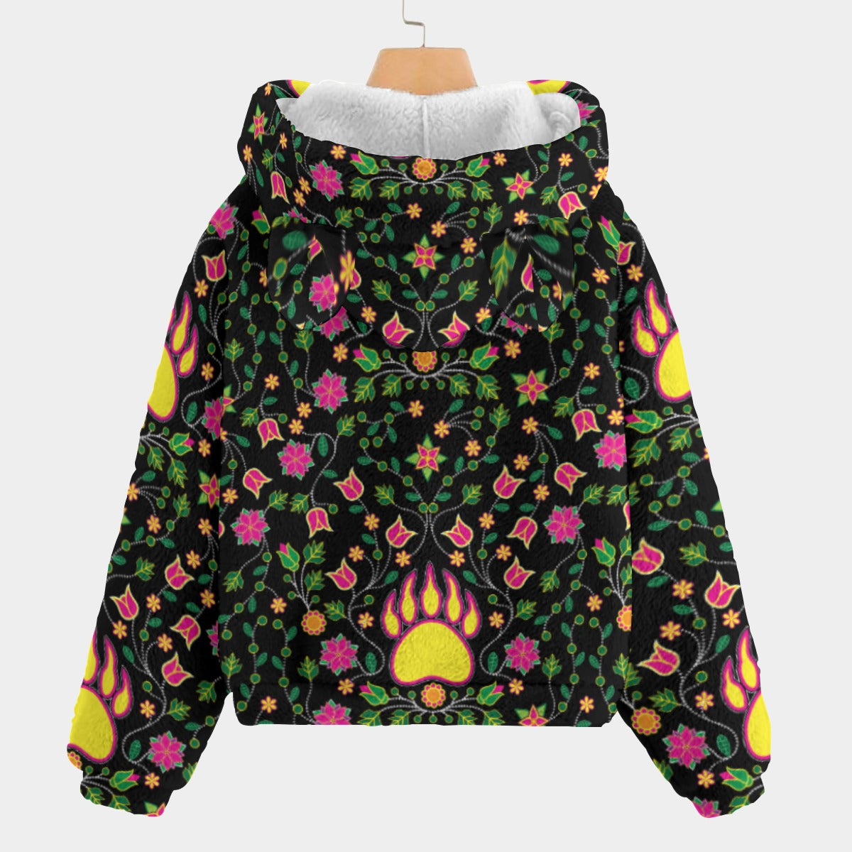 Floral Bearpaw Pink and Yellow Youth Hoodie With Ears