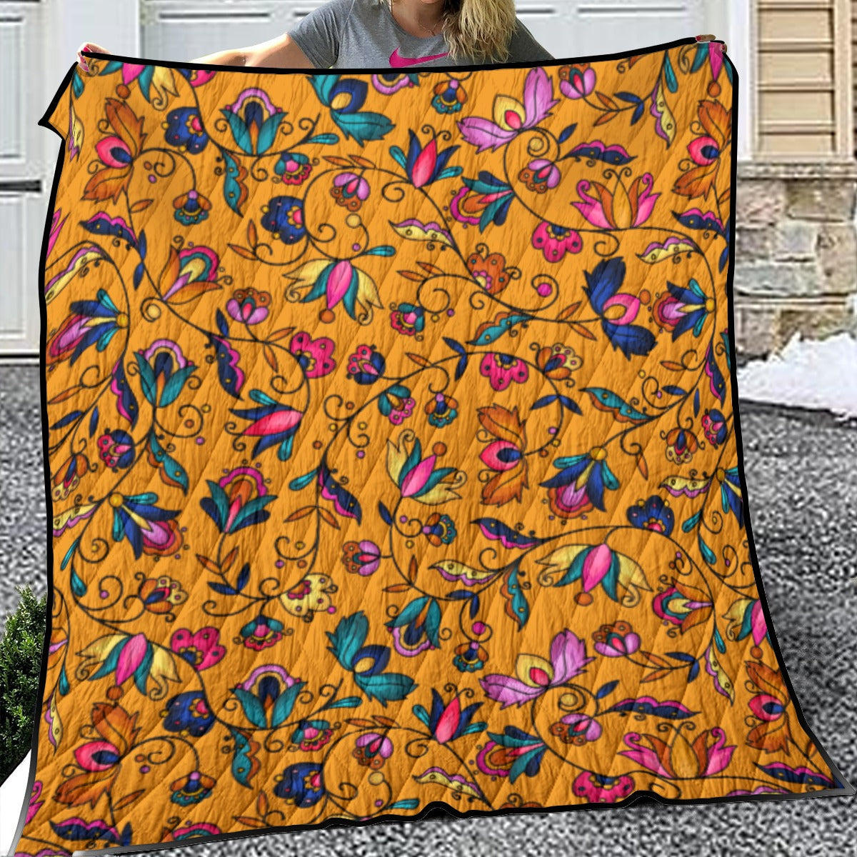 Copper Prairie Petals Orange Lightweight Quilt