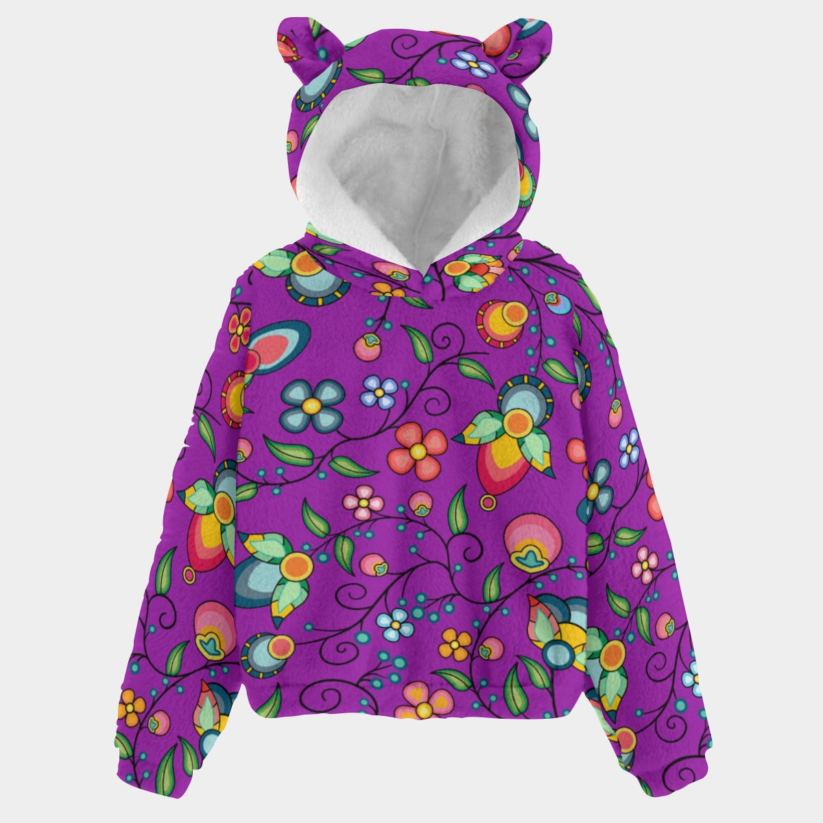 Floral Bounty Purple Youth Hoodie With Ears