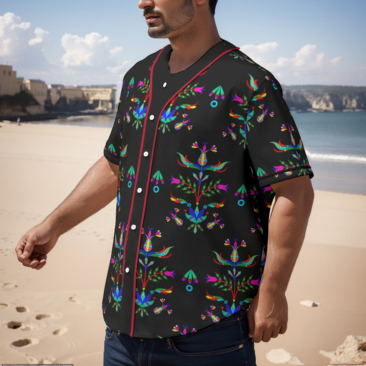 Dakota Damask Black Short Sleeve Baseball Jersey