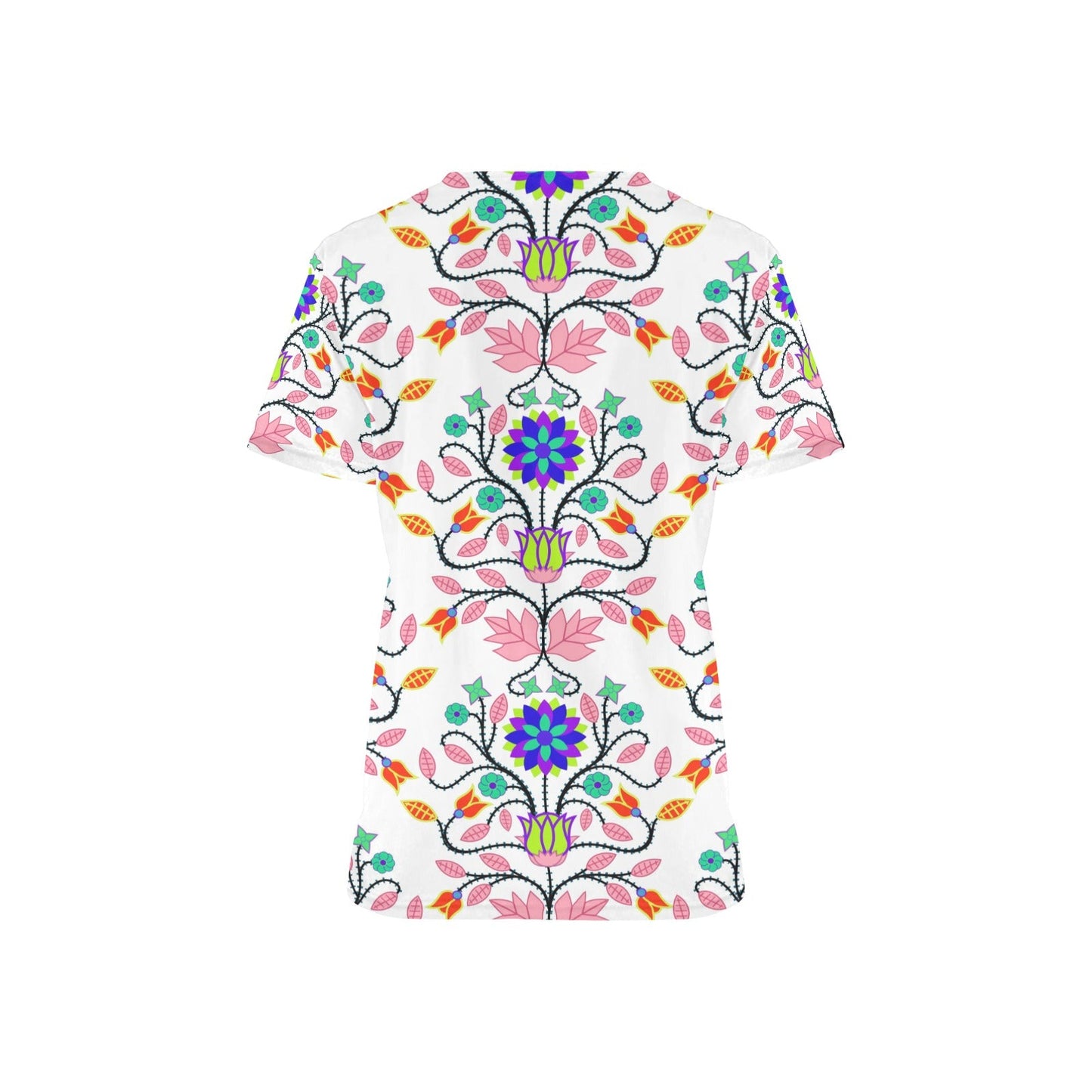 Floral Beadwork Four Clans White Scrub Top