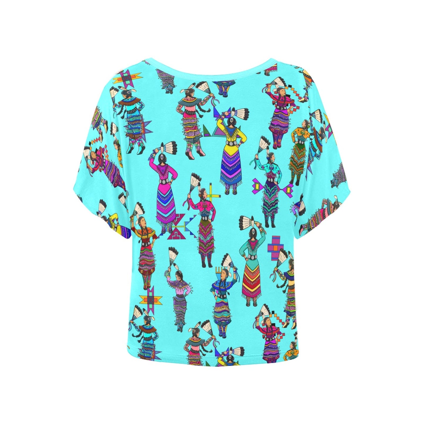 Women's Jingle Dancers Turquoise Women's Batwing-Sleeved Blouse T shirt