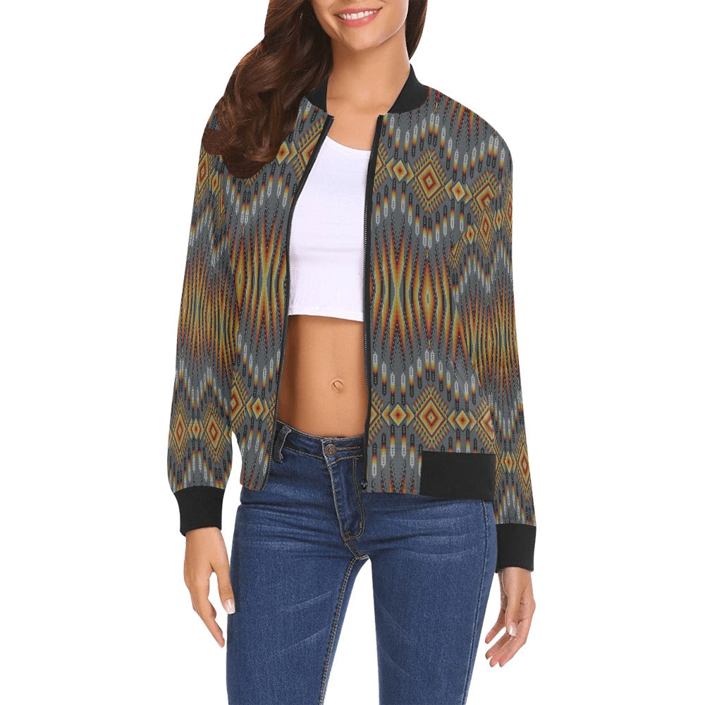 Fire Feather Grey Bomber Jacket for Women