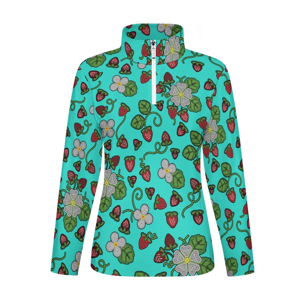 Strawberry Dreams Turquoise Long Sleeve Yoga Shirt – Women's Top by 49 Dzine