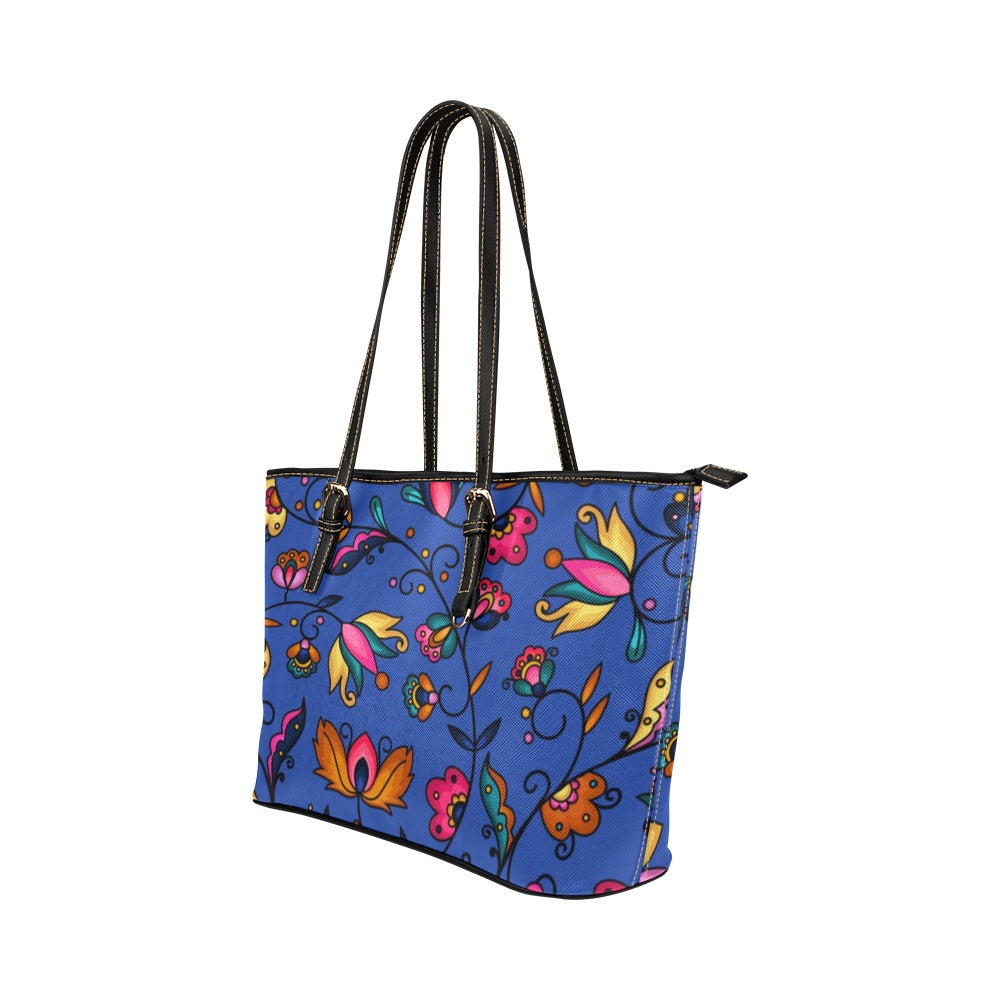 Copper Prairie Petals Blue Leather Tote