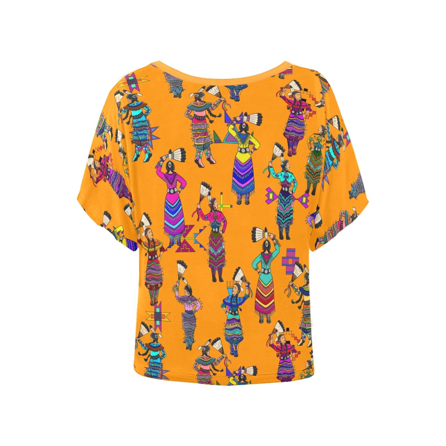 Women's Jingle Dancers Orange Women's Batwing-Sleeved Blouse T shirt