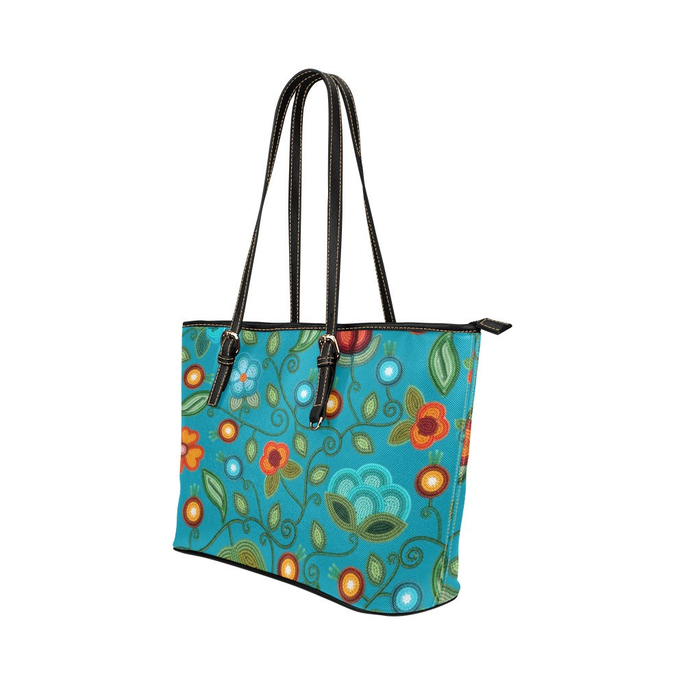 Prairie Fire Petals Ocean Leather Tote