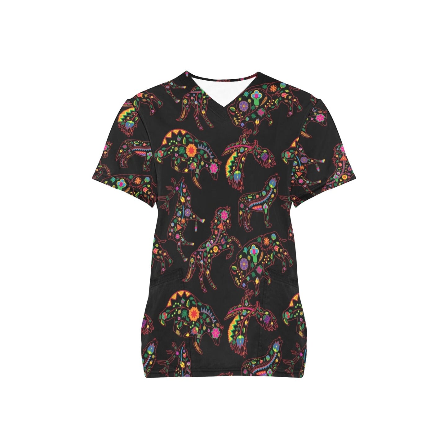 Neon Floral Scrub Top
