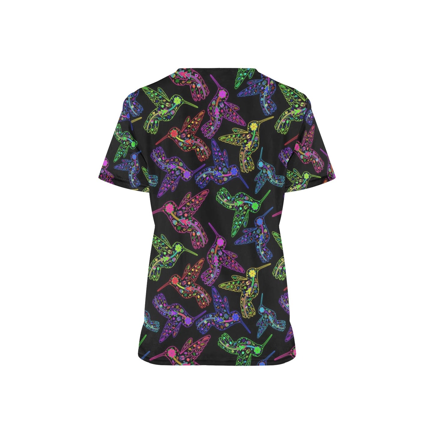 Neon Floral Hummingbird Scrub Top