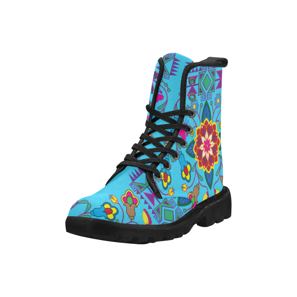 Geometric Floral Winter-Sky Blue Boots