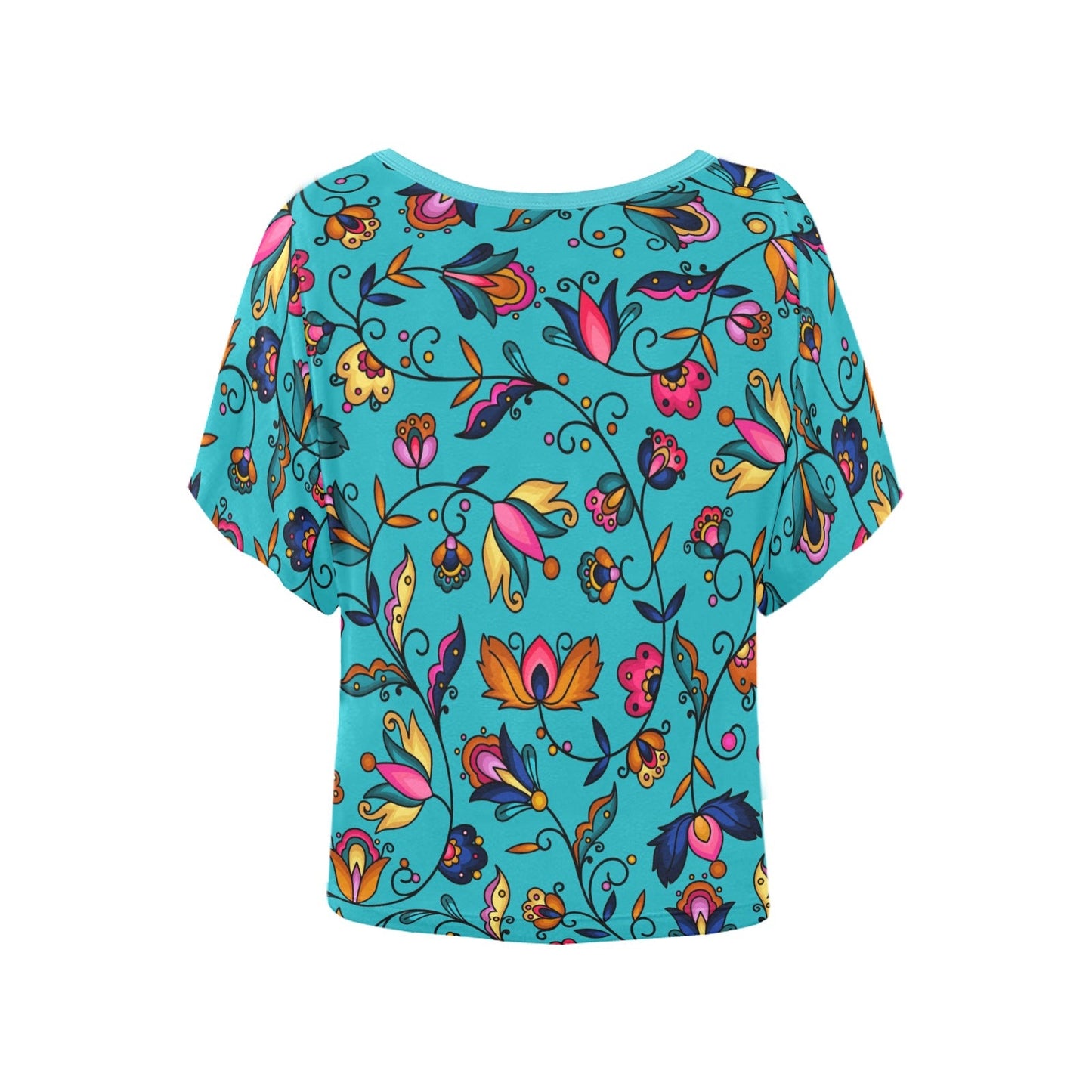 Copper Prairie Petals Turquoise Women's Batwing-Sleeved Blouse T shirt