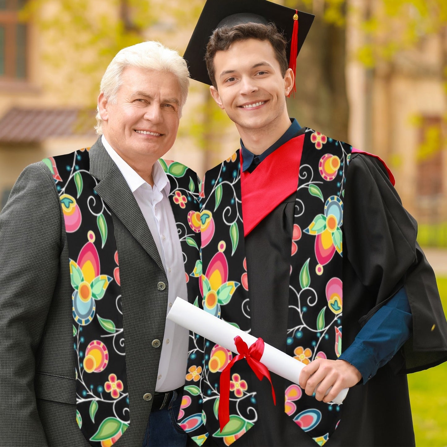 Floral Bounty Black Graduation Stole