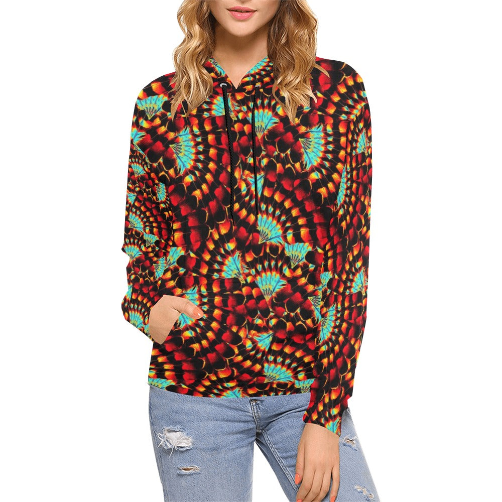 Hawk Feathers Fire and Turquoise Hoodie for Women