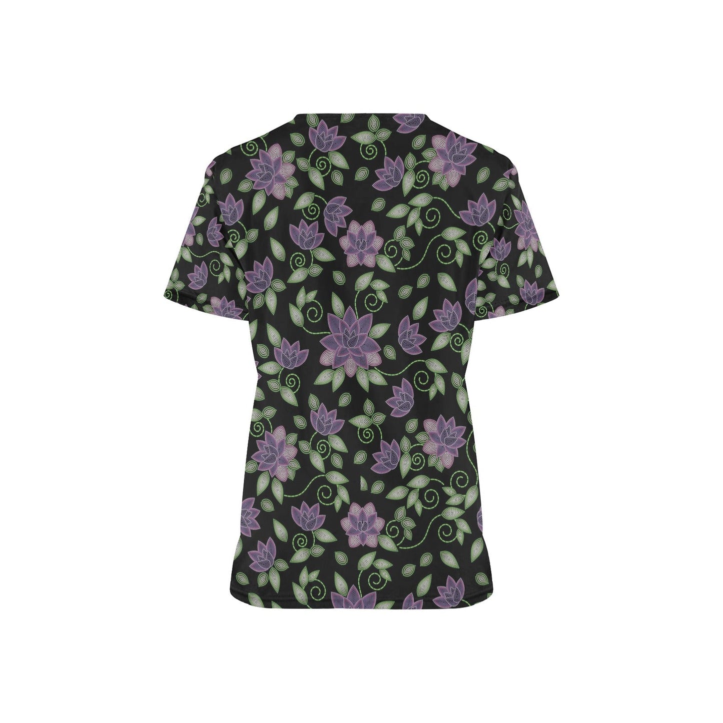 Purple Beaded Rose Scrub Top