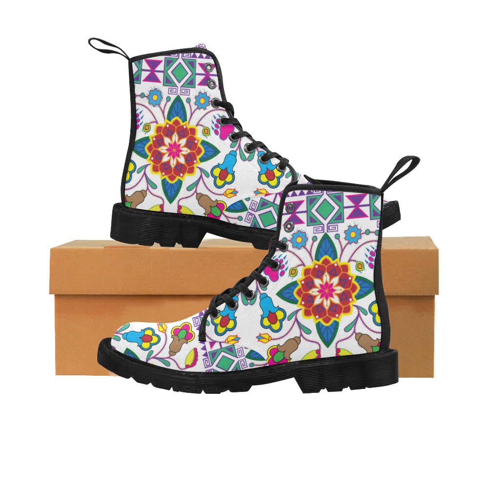 Geometric Floral Winter White Boots by 49 Dzine