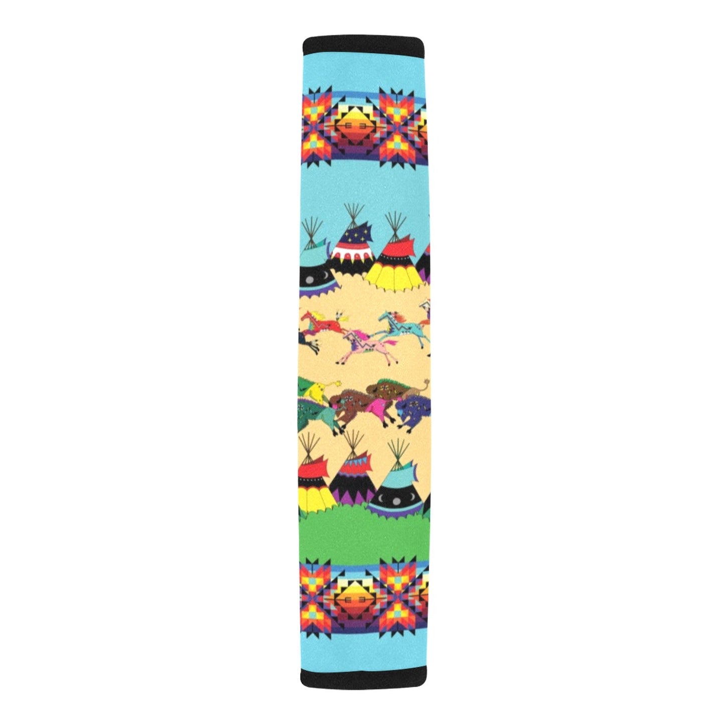 Horses and Buffalo Ledger Turquoise Seat Belt Cover