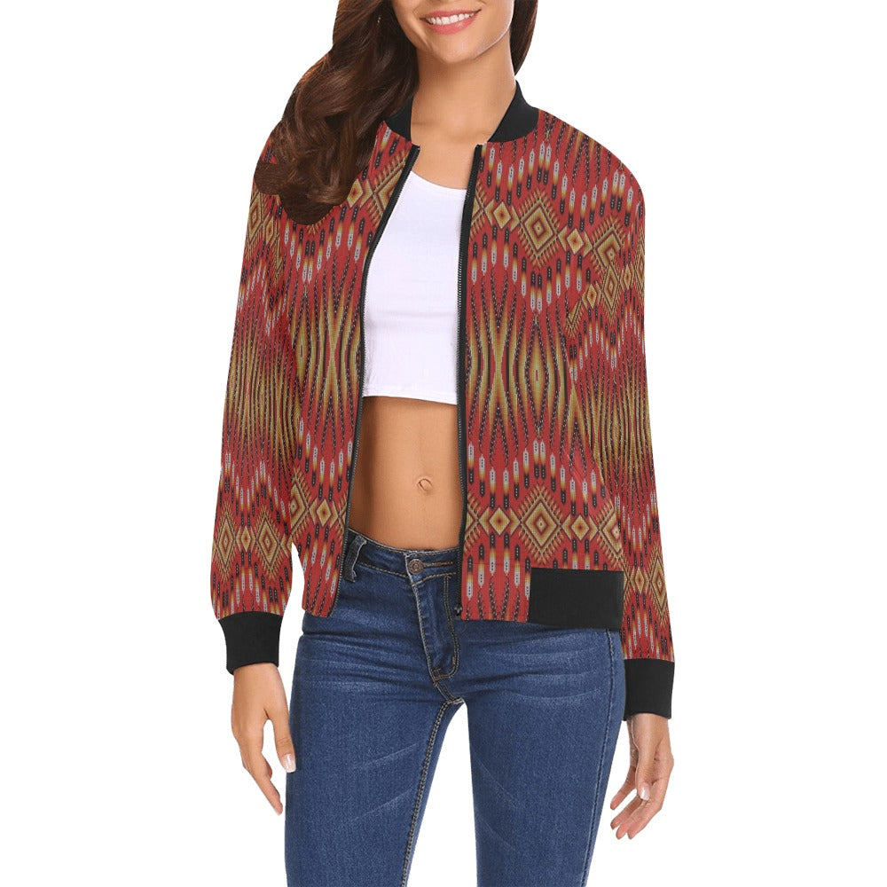 Fire Feather Red Bomber Jacket for Women
