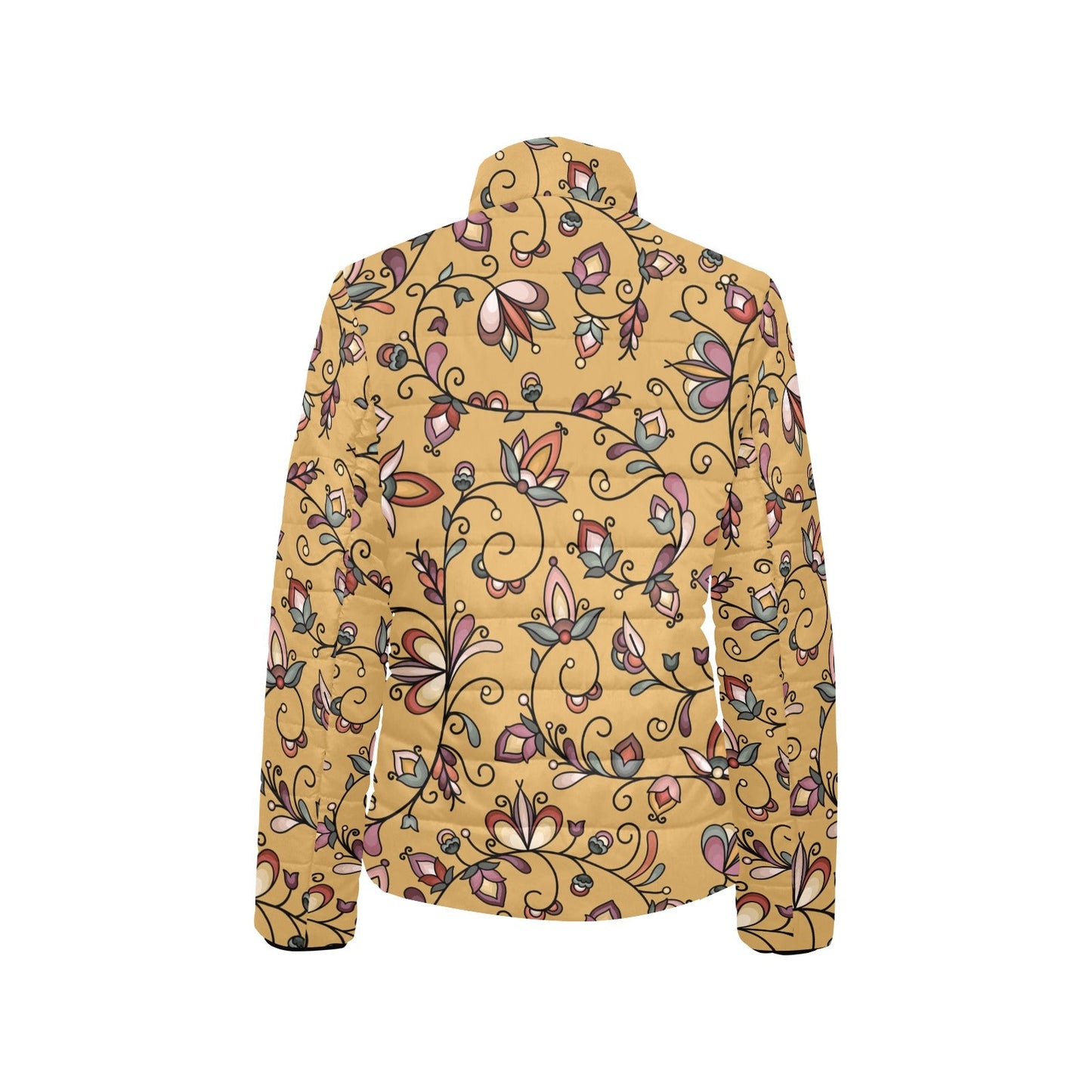 Burnt Sky Petals Gold Women's Stand Collar Padded Jacket