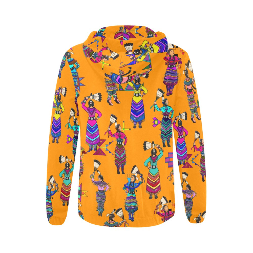 Women's Jingle Dancers Orange Full Zip Hoodie for Women