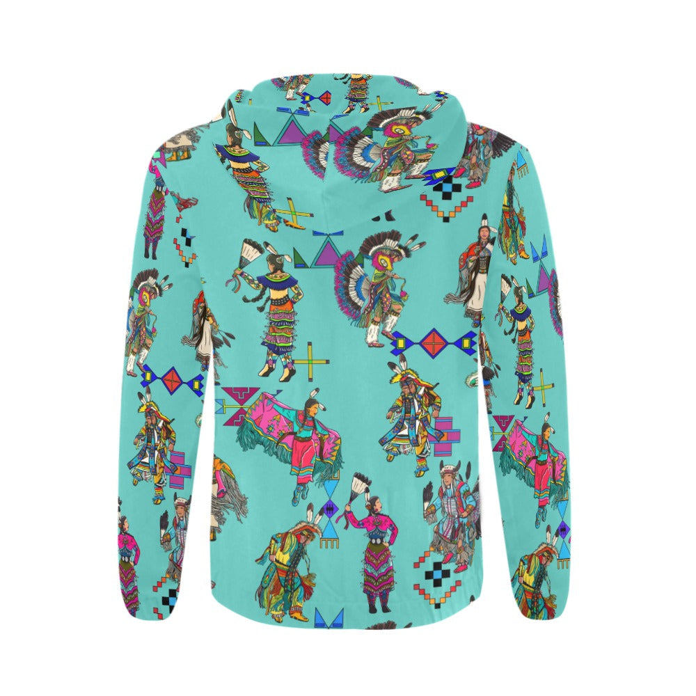 Grand Entry Dancers Eggshell Blue Men's Zipper Hoodie