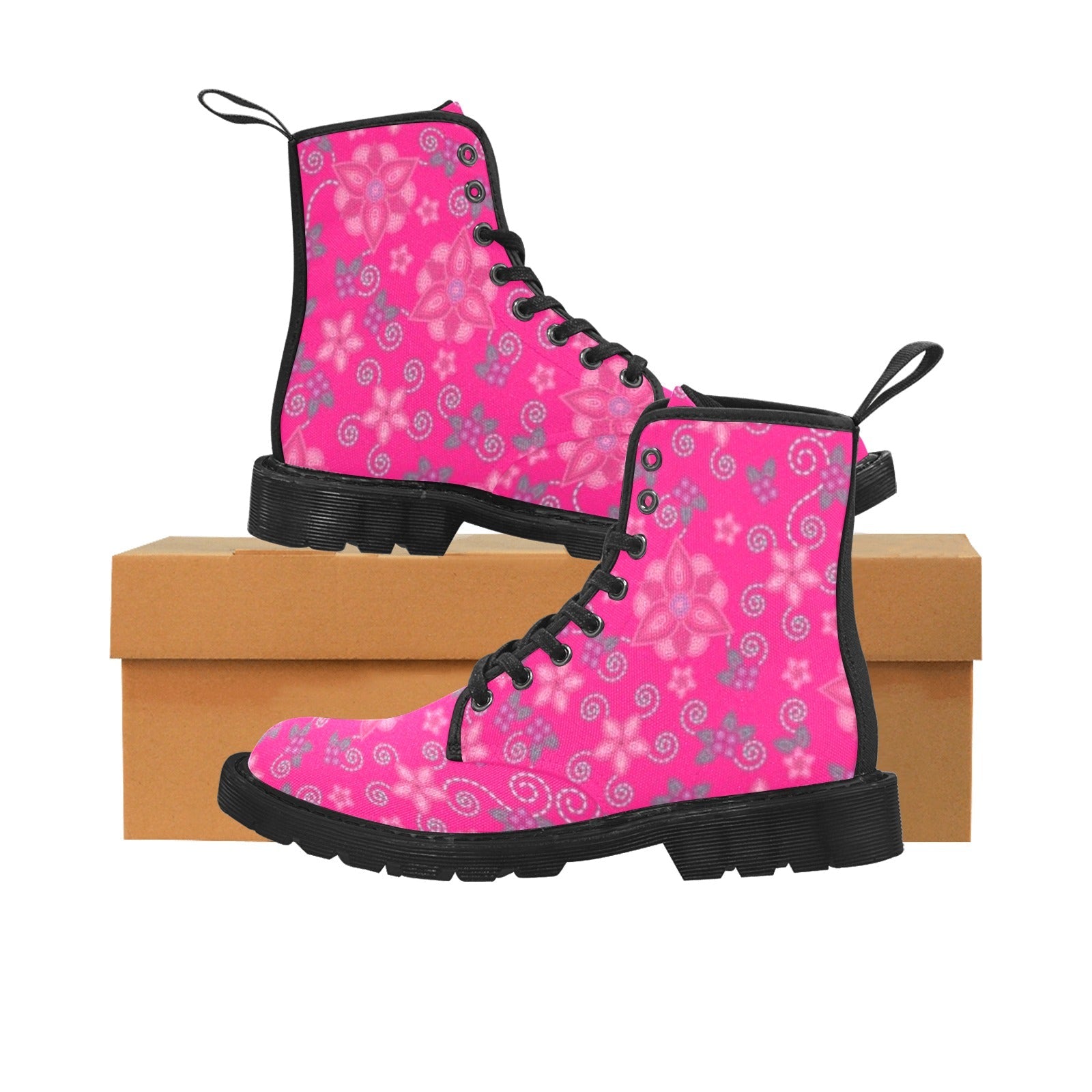 Pink Rose Print Men's Boots