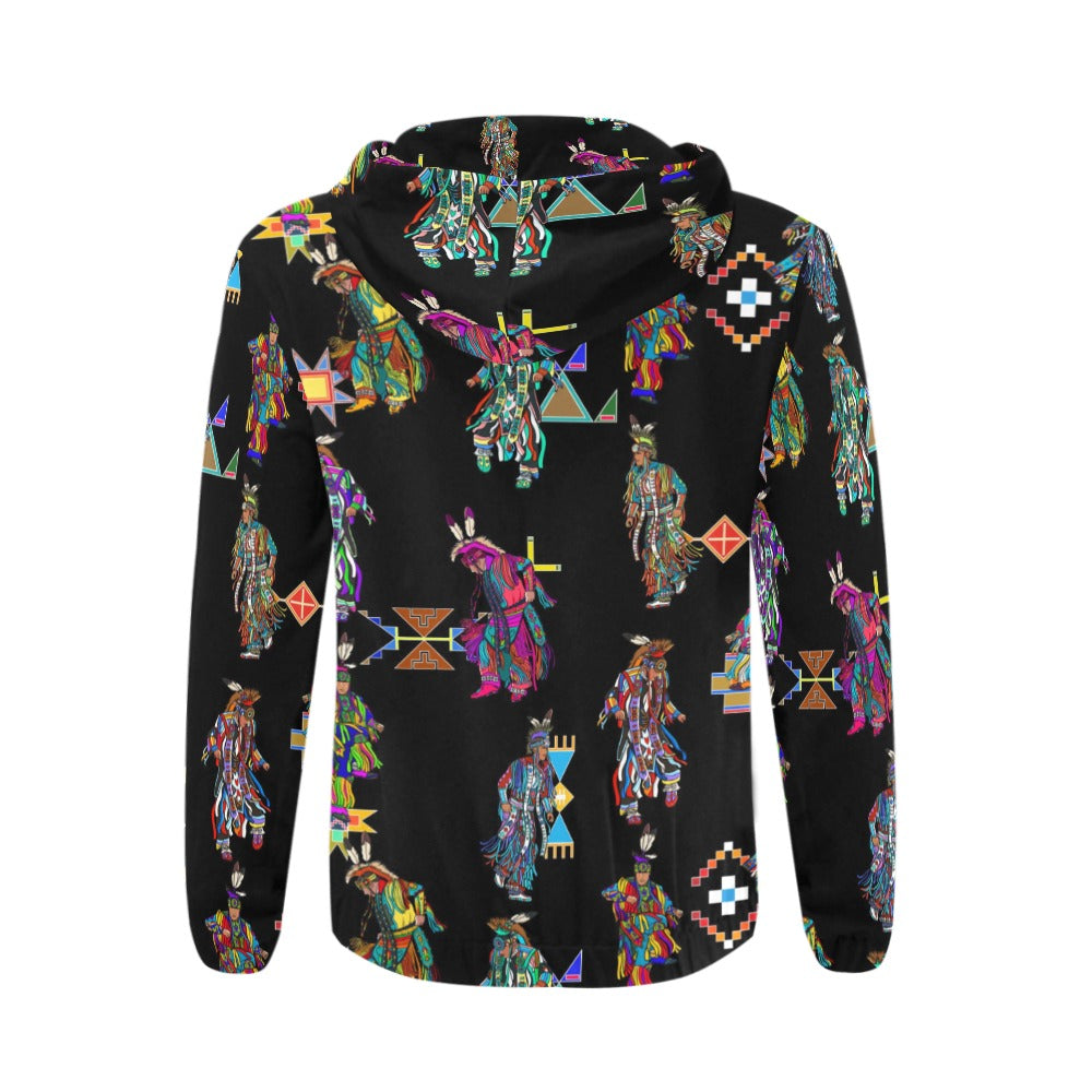 Men's Grass Dancers Black Men's Zipper Hoodie