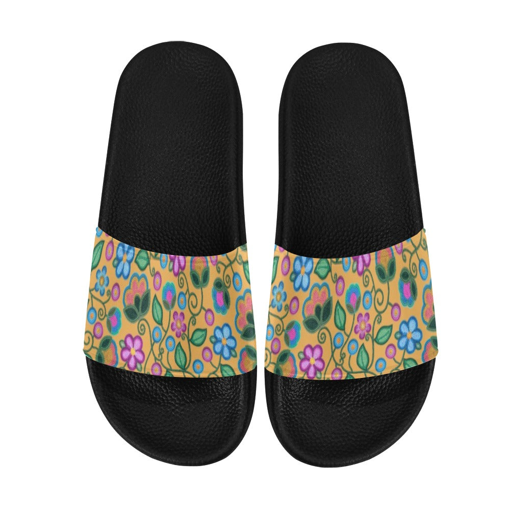 Turquoise Sunbeam Yellow Slide Sandals by 49 Dzine