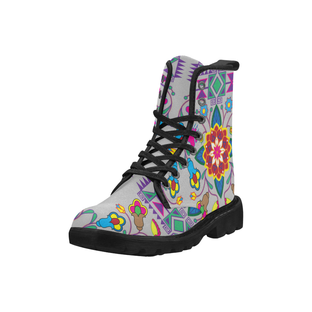 Geometric Floral Winter-Gray Boots
