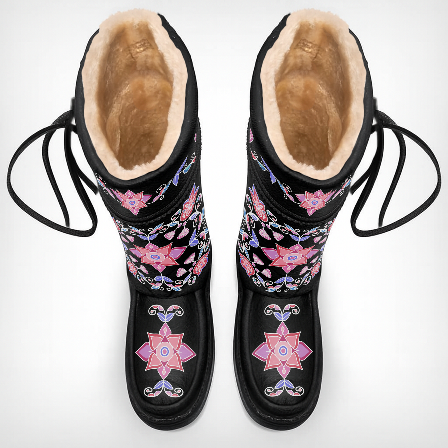 Frost Flower Circle Black Real Leather MocLux Tall